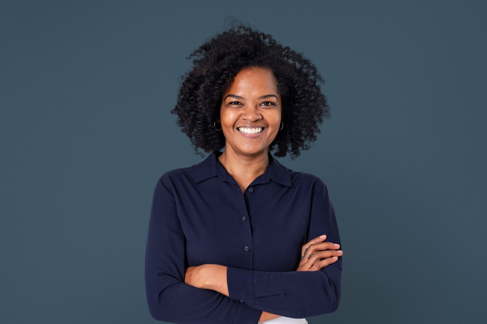 confident african businesswoman smiling closeup portrait for job